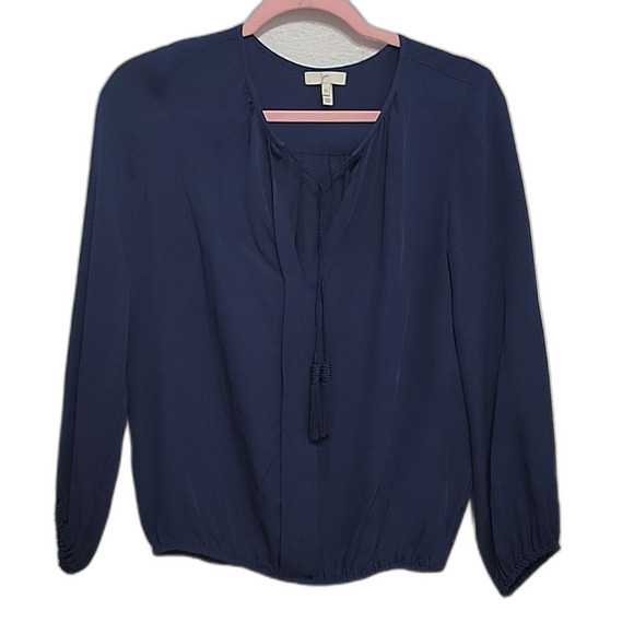 Joie Tops - Joie Deep Blue Silk Blouse with Tassel Details